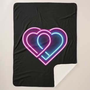 Neon pink/blue heart Valentine's day mug Sherpa Blanket