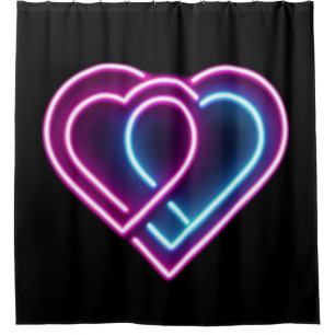 Neon pink/blue heart Valentine's day mug Shower Curtain