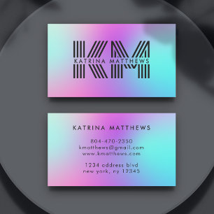 Neon Pink Blue & Purple Ombre Monogram Business Card