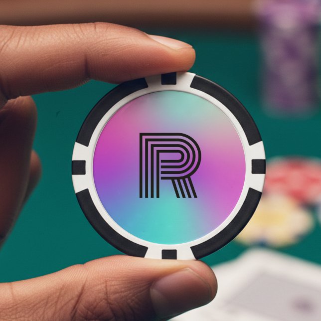 Neon Pink Blue & Purple Ombre Monogram Poker Chips (Creator Uploaded)
