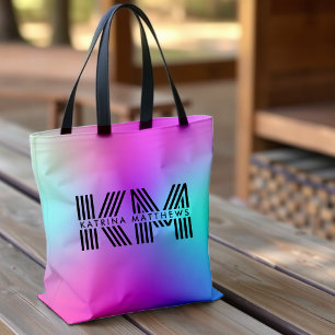 Neon Pink Blue & Purple Ombre Monogram Tote Bag