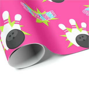 Neon Pink Bowling Wrapping Paper