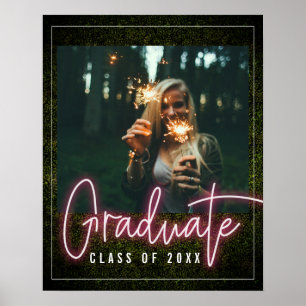 Neon Pink Boxwood Graduation Photo Class Of Poster