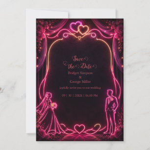 Neon pink Bride Groom Wedding Love Glow Invitation