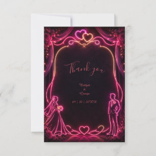 Neon pink Bride Groom Wedding Love Glow Thank You Card