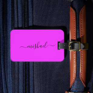 Neon Pink, Bright Purple, Typography, Personalise Luggage Tag