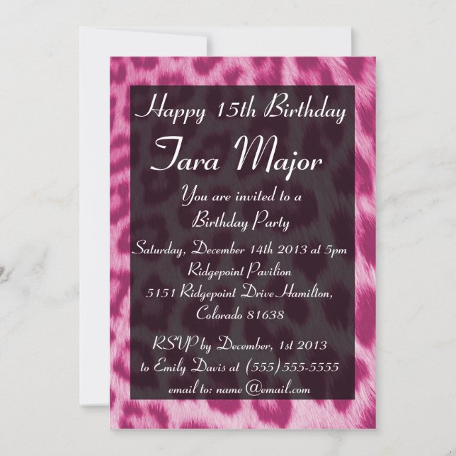 Neon Pink Cheetah Print Birthday Party Invitation (Front)