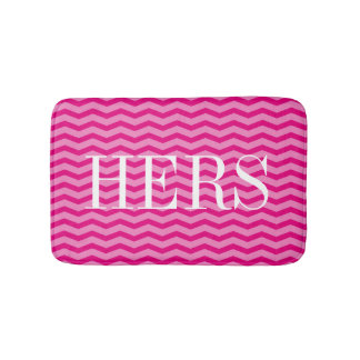 Neon pink chevron pattern monogram bath mat