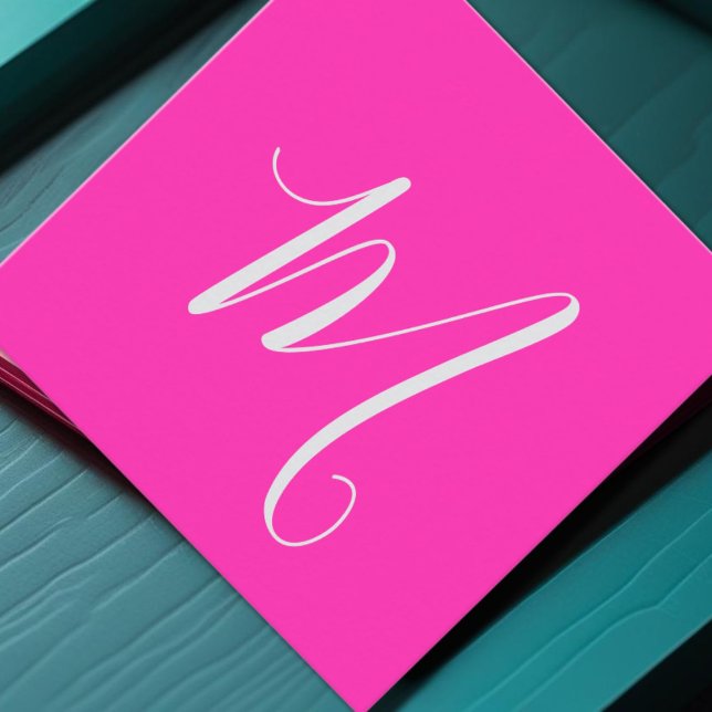 neon  pink- chic monogram  square business card (Creator Uploaded)