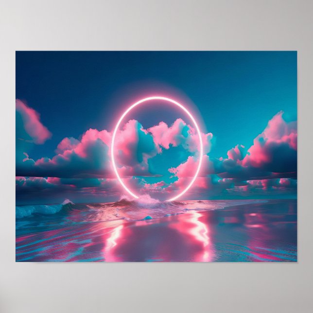 Neon Pink cloud beach wall art horizontal _ Eclect (Front)