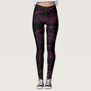 neon pink cowgirl black leggings