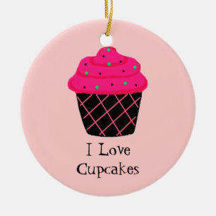 Neon Pink Cupcake Ceramic Tree Decoration