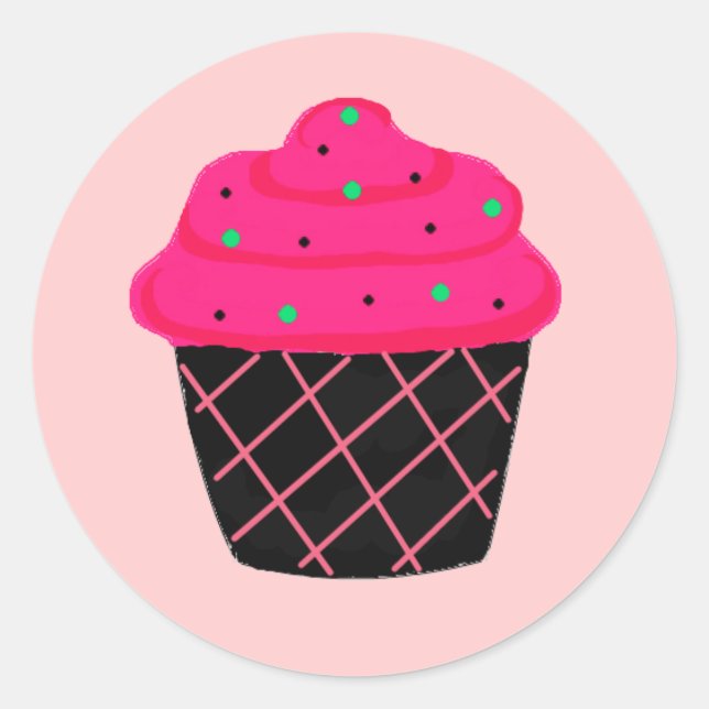Neon Pink Cupcake Classic Round Sticker (Front)