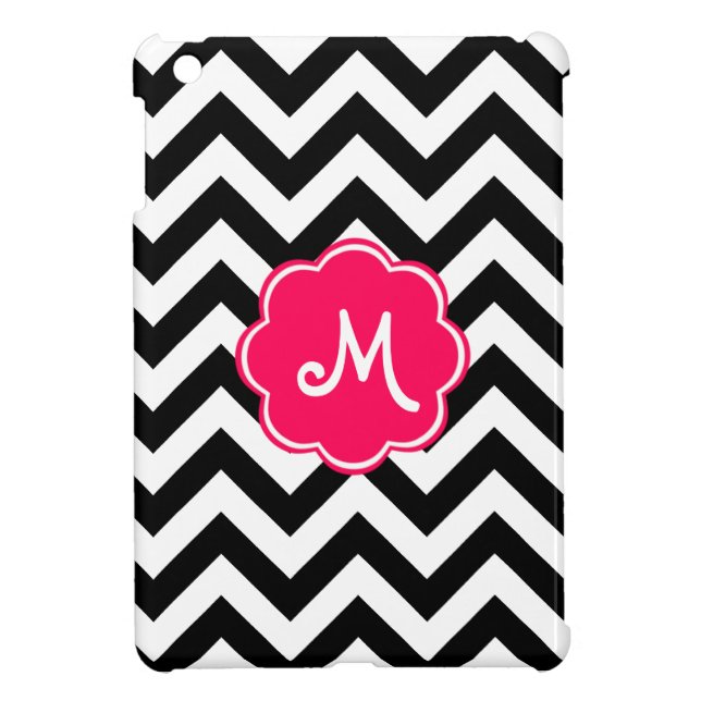 Neon Pink Custom Monogram with Zigzag Pattern iPad Mini Case (Back)