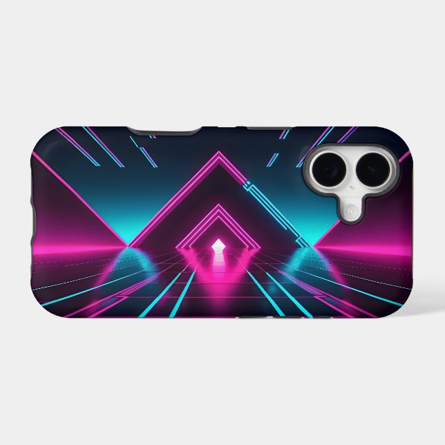 Neon Pink Cyan Cyberpunk Geometric Grid (Back (Horizontal))