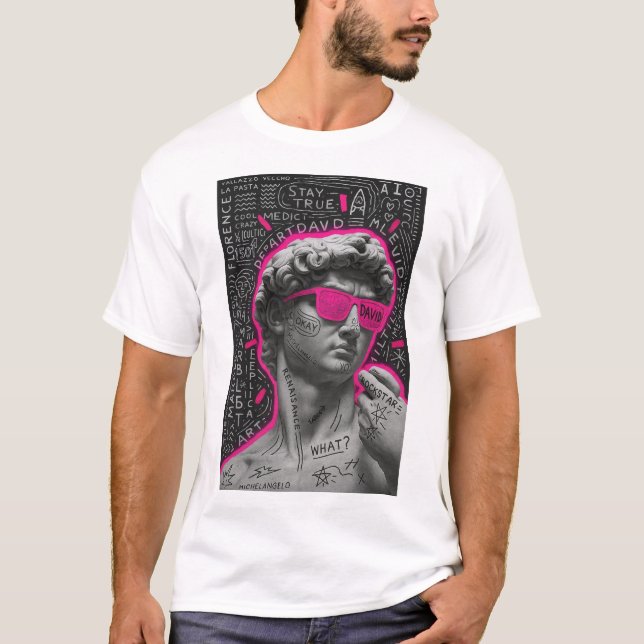 Neon Pink David Statuesque Graphic T-Shirt (Front)