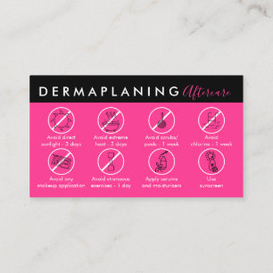 Neon Pink Dermaplaning Aftercare Post Instruction Business Card