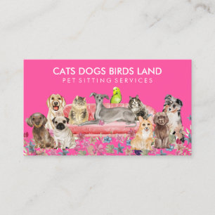Neon Pink Dog Cat Bird Hotel Sofa Pet Sitting Business Card