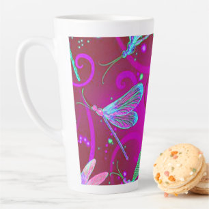 Neon Pink Dragonflies Latte Mug