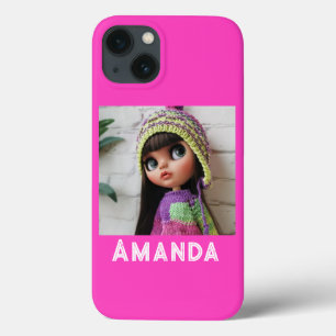 Neon pink drawstring iPhone 13 case