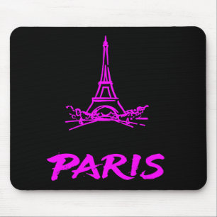 Neon Pink Eiffel Tower Paris Sketch Modern Mouse Mat