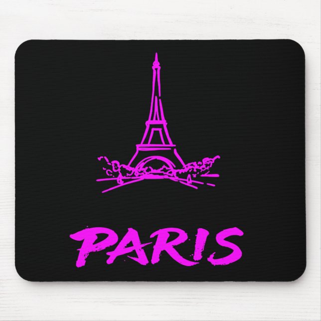 Neon Pink Eiffel Tower Paris Sketch Modern Mouse Mat (Front)