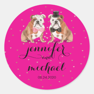 Neon Pink English Bulldog wedding Classic Round Sticker