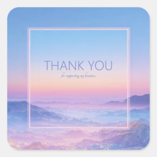 Neon Pink Ethereal Mountain Vista Synthwave Frame Square Sticker