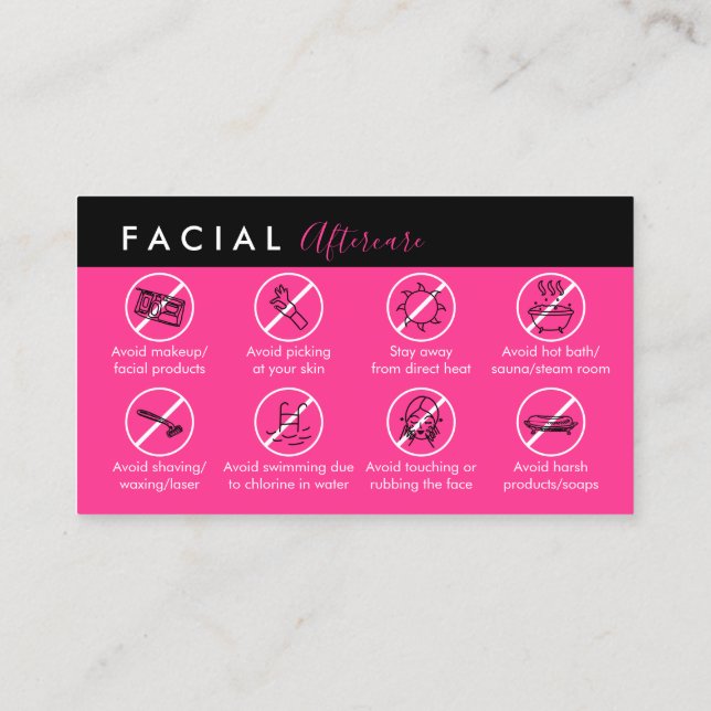 Neon Pink Facial Aftercare Advice Business Card (Back)