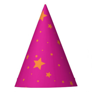 Neon Pink Fairy Orange Stars Girl Birthday Party Hat