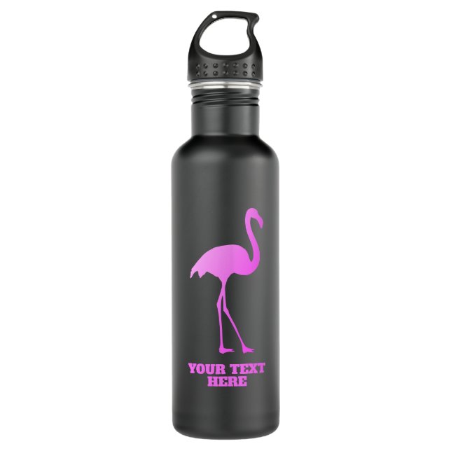 Neon pink flamingo bird silhouette custom 710 ml water bottle (Front)