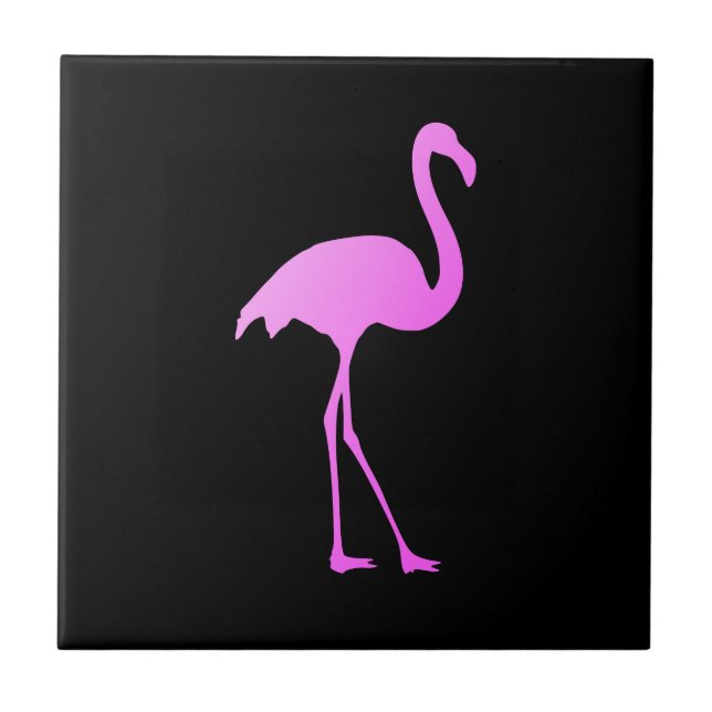 Neon pink flamingo custom black ceramic tile (Front)