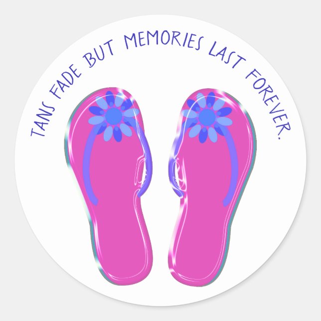 neon pink flip-flops with flower and quote classic round sticker (Front)