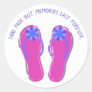 neon pink flip-flops with flower and quote classic round sticker