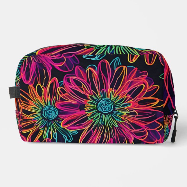 Neon Pink Floral Art Dopp Kit (Front)