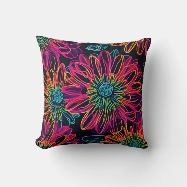 Neon Pink Flowers Cushion (Front)