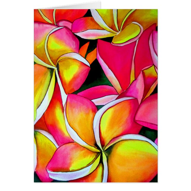 Neon pink Frangipani Plumeria Beach art flowers (Front)