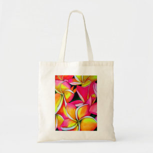 Neon pink Frangipani Plumeria Beach art flowers Tote Bag