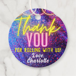 Neon Pink Girl's Roller Skating Party Thank You Favour Tags