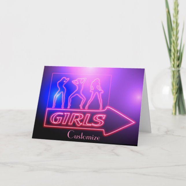 Neon Pink Girls Sign Thunder_Cove  Card (Front)