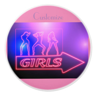 Neon Pink Girls Sign Thunder_Cove Ceramic Knob