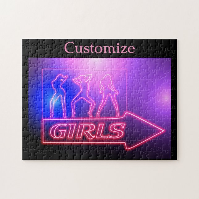 Neon Pink Girls Sign Thunder_Cove  Jigsaw Puzzle (Horizontal)