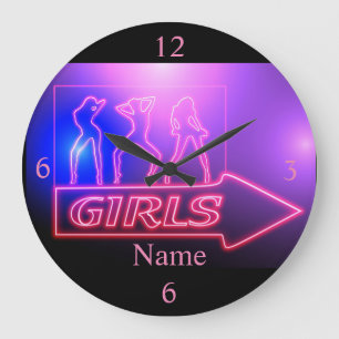 Neon Pink Girls Sign Thunder_Cove Large Clock