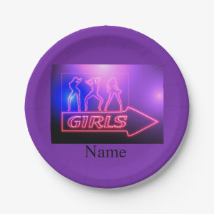 Neon Pink Girls Sign Thunder_Cove  Paper Plate