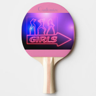 Neon Pink Girls Sign Thunder_Cove Ping Pong Paddle