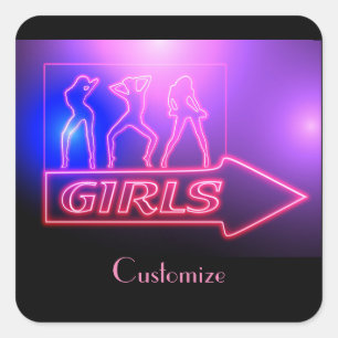 Neon Pink Girls Sign Thunder_Cove  Square Sticker