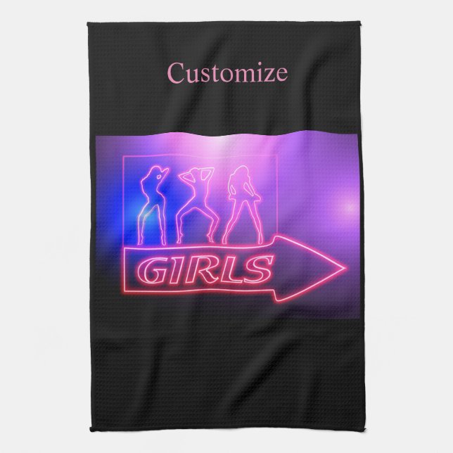 Neon Pink Girls Sign Thunder_Cove  Tea Towel (Vertical)
