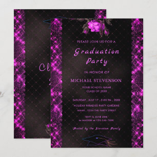 Neon Pink Glitter Framed Graduation Invitation