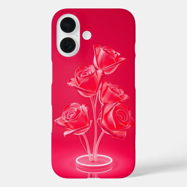 Neon Pink Glow Roses iPhone Case (Back)