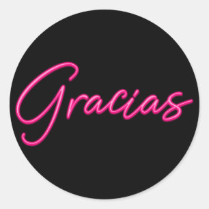 Neon Pink Glow Spanish Gracias Thank You Classic Round Sticker